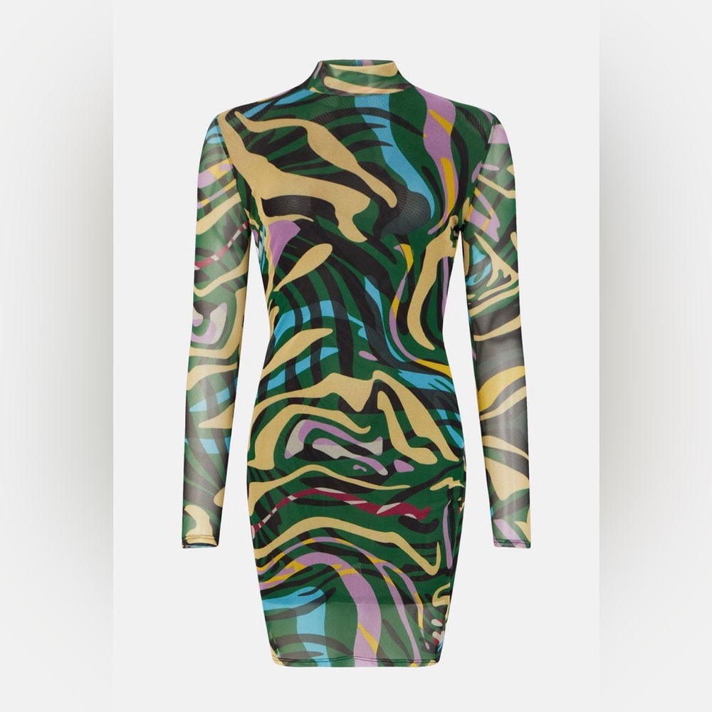 Karen Millen Abstract Mesh Mini Dress | Mock Neck Bodycon | Size 10 - Picture 6 of 6